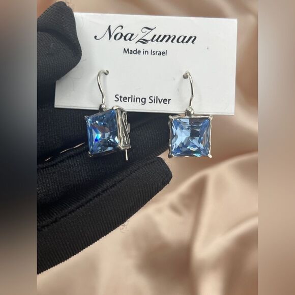 Sterling Silver Blue Square Drop Earrings by Noa Zuman - Picture 5 of 6